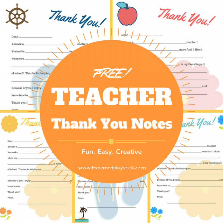 Teacher Thank You Notes! FREE PRINTABLES THE SMART PLAYBOOK